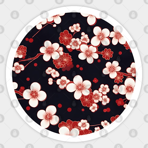 Plum Blossom Kimono Pattern Circle Sticker by craftydesigns